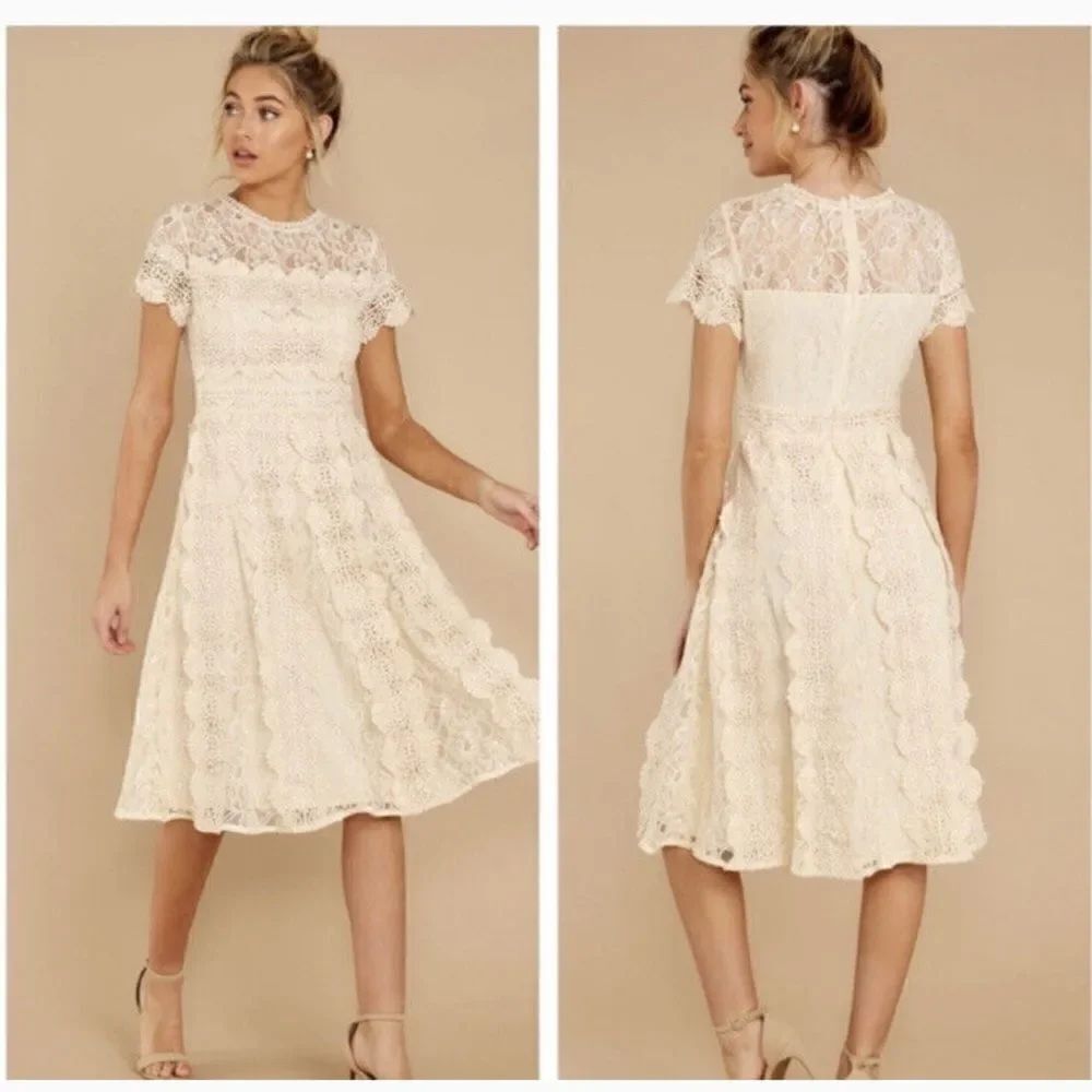 Anthropologie Champagne & Strawberry Crochet Lace Dress